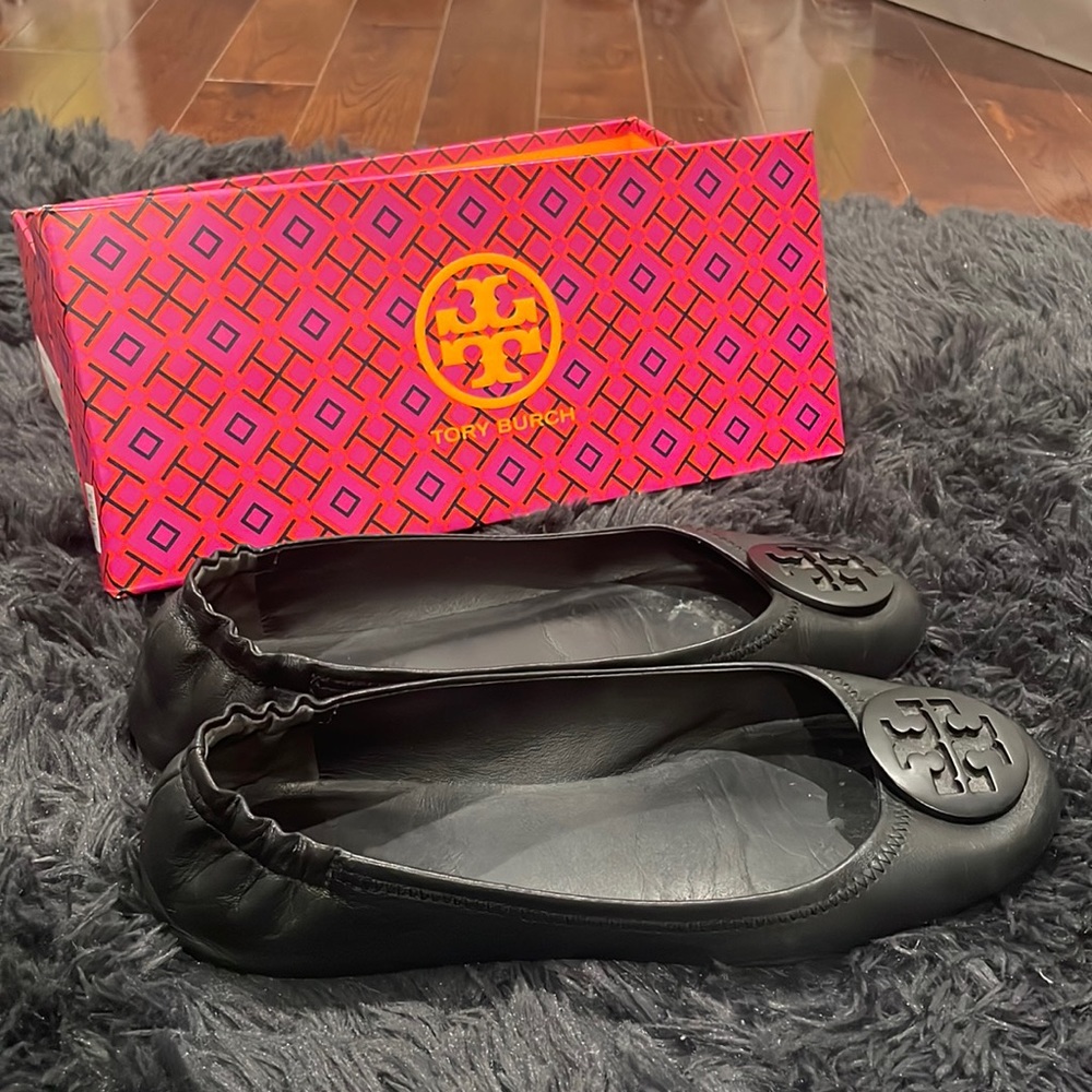TORY BURCH BLACK MINNIE TRAVEL BALLET 11